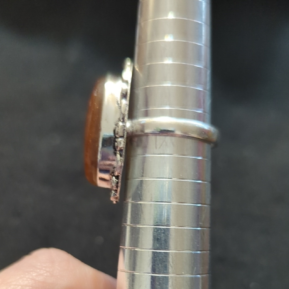 Silver Plated Peach Sunstone Gemstone Oval Statement Ring - Size 8.75 - Picture 8 of 9